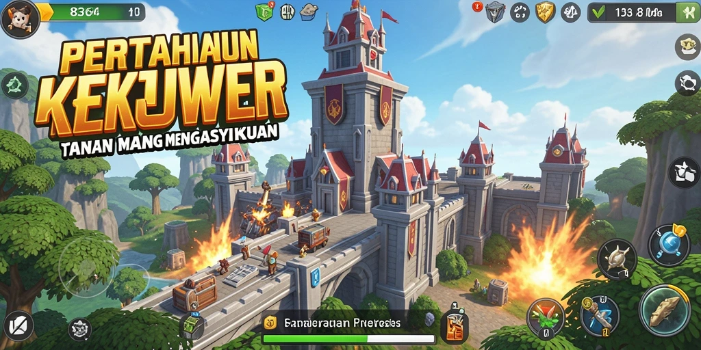 Tampilan menara dan musuh dalam gameplay Tower Defense yang mendebarkan.