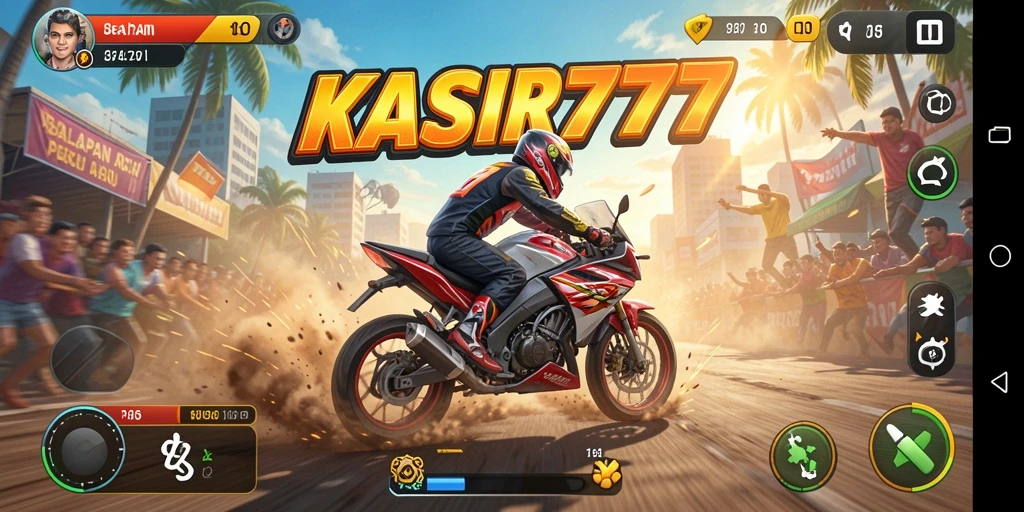 Screenshot KASIR777 menampilkan aksi balapan motor yang mendebarkan dan realistis.