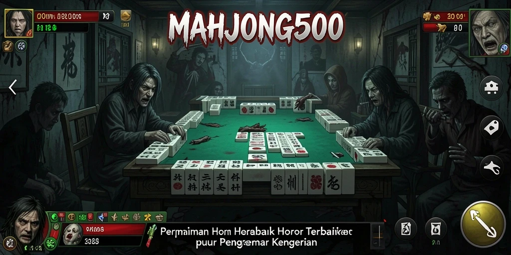 Screenshot gameplay MAHJONG500 yang menampilkan suasana horor yang mencekam.