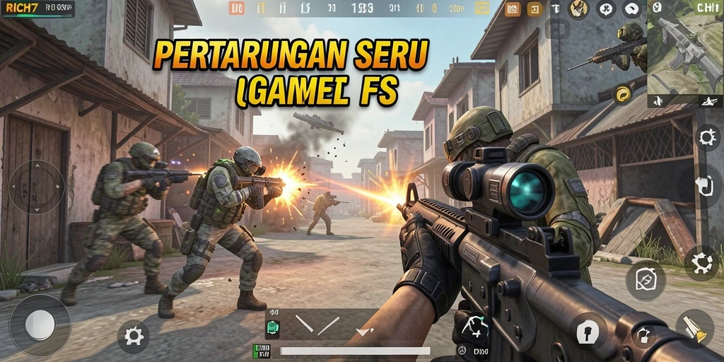 Screenshot RICH7 menampilkan aksi tembak-menembak yang intens dan grafis memukau.